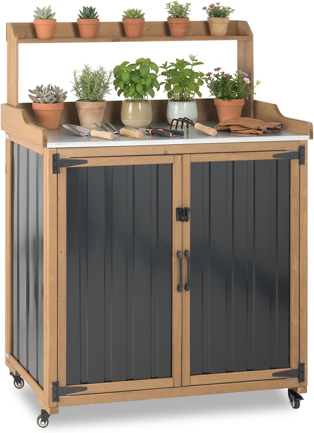 Garden Bench Metal - Potting Bench Table Outdoor Storage Cabinet