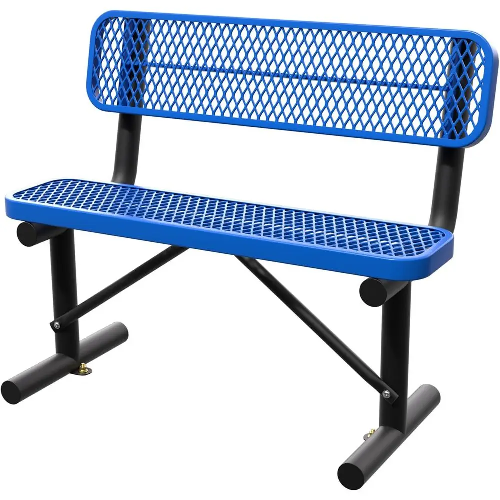 Garden Bench Metal - Heavy-Duty Blue Outdoor Metal Bench with