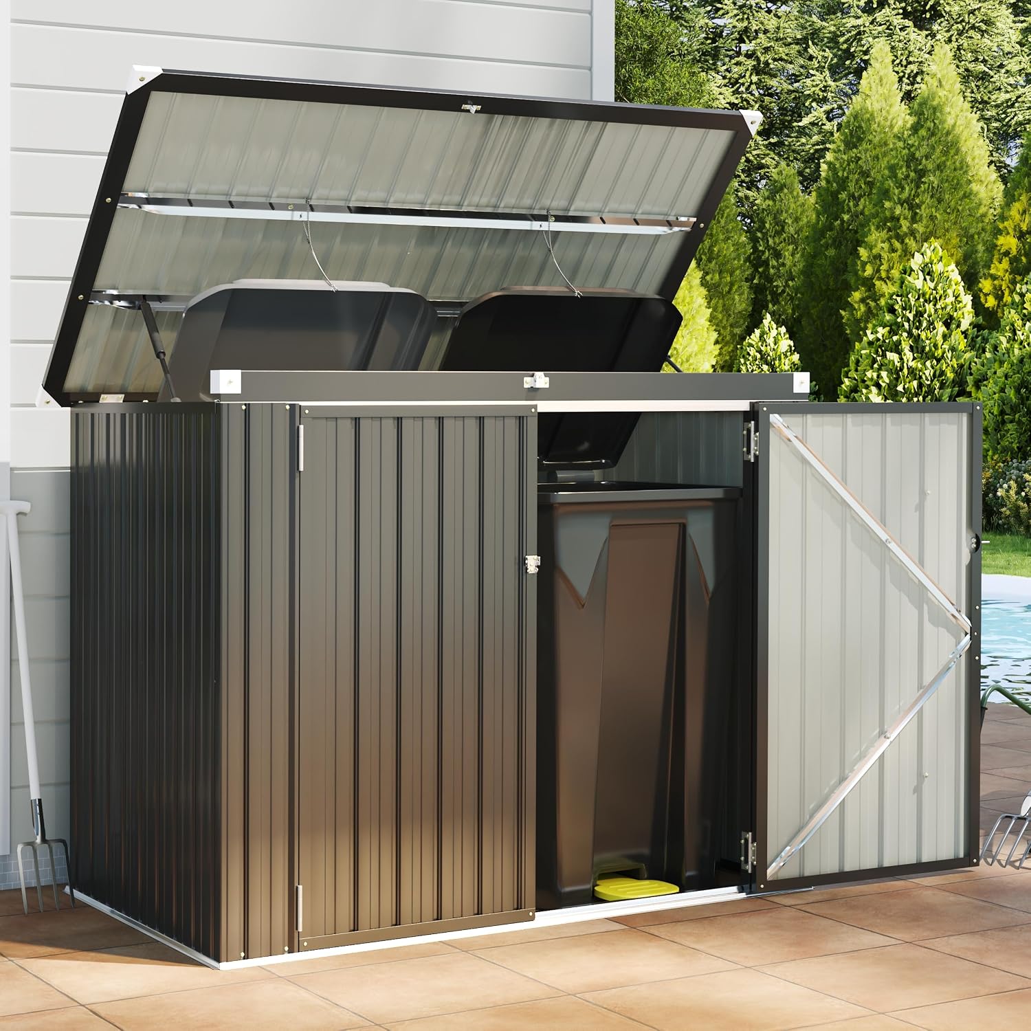 Garden Storage Box - Outdoor Trash Can Storage Shed Waterproof