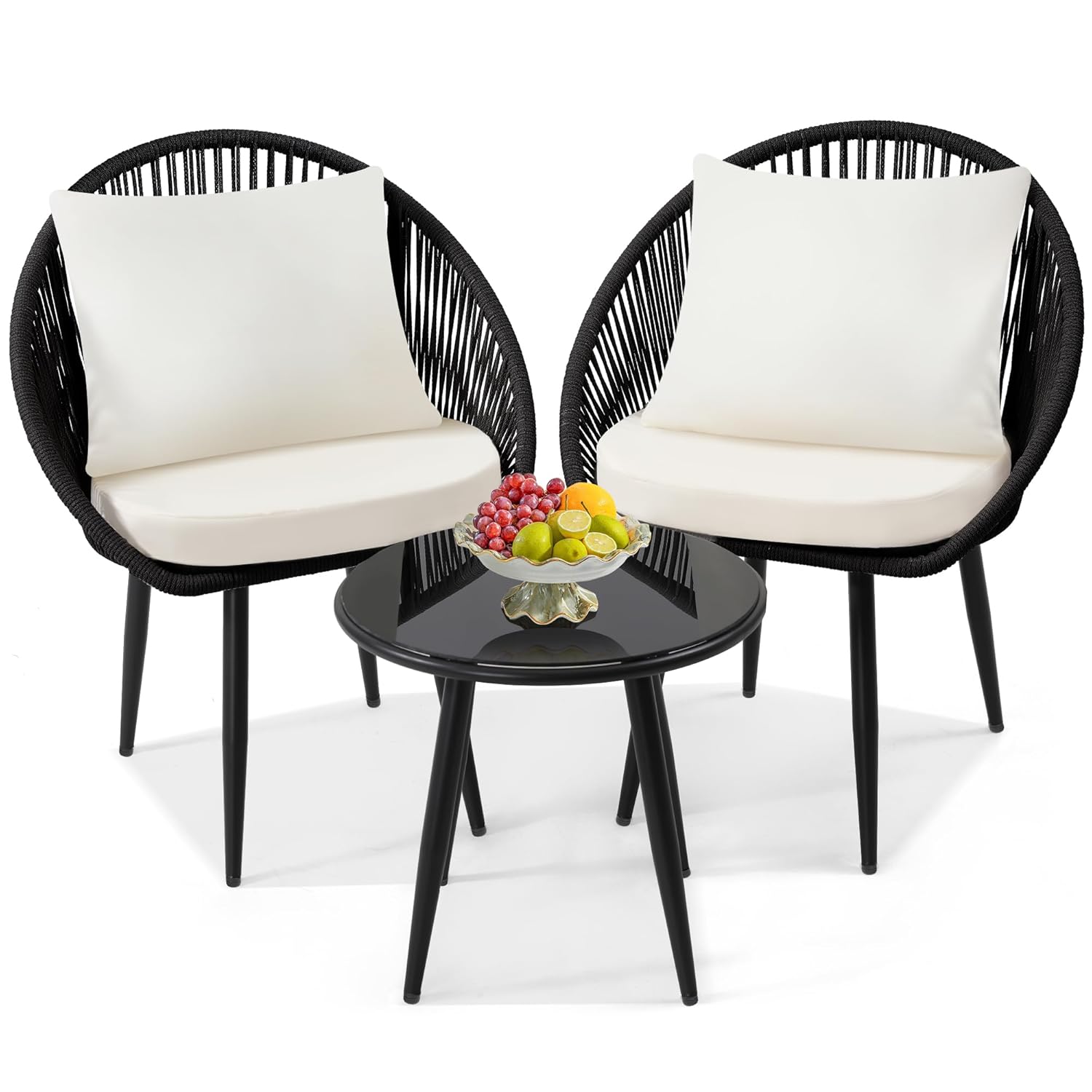 3 Pieces Bistro Set, Woven Rop - Outdoor Furniture Ideas ulasan dan harga