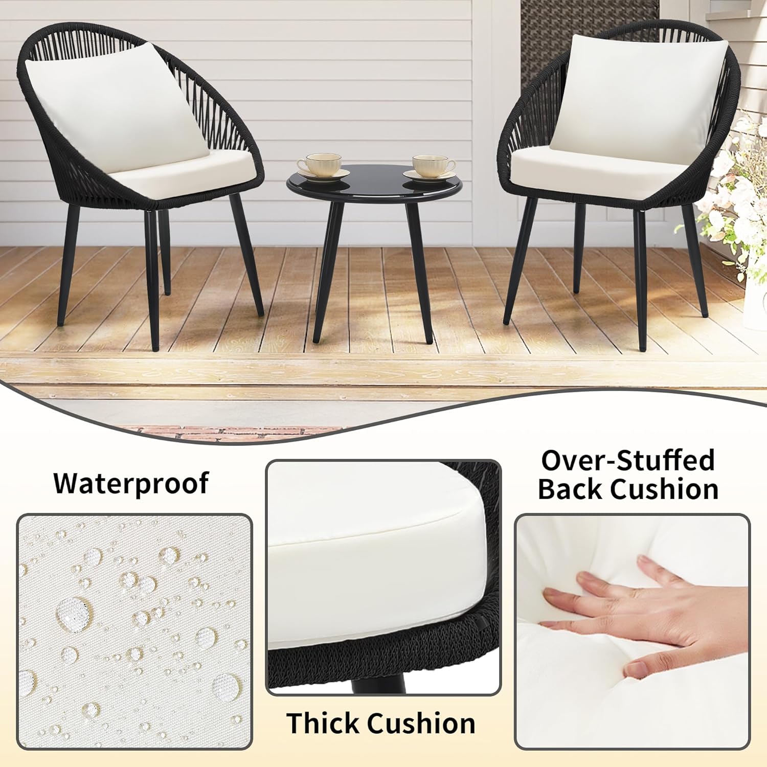 3 Pieces Bistro Set, Woven Rop - Outdoor Furniture Ideas ulasan dan harga