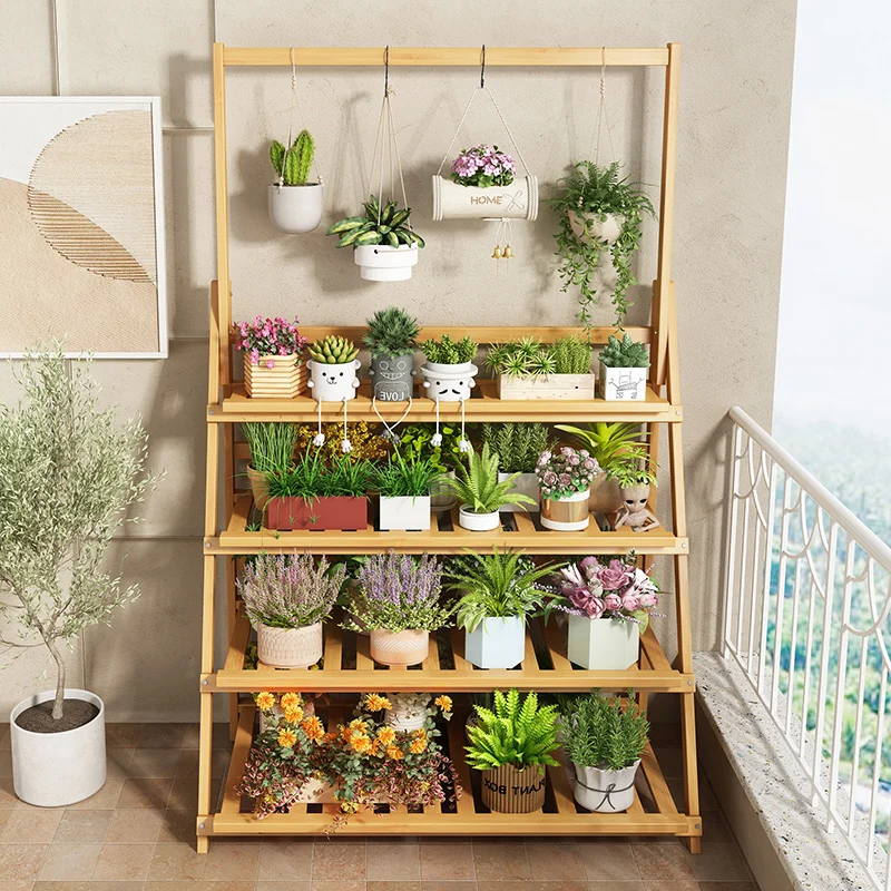 Solid Wood Flower Shelf Plant  - Outdoor Furniture Design ulasan dan harga