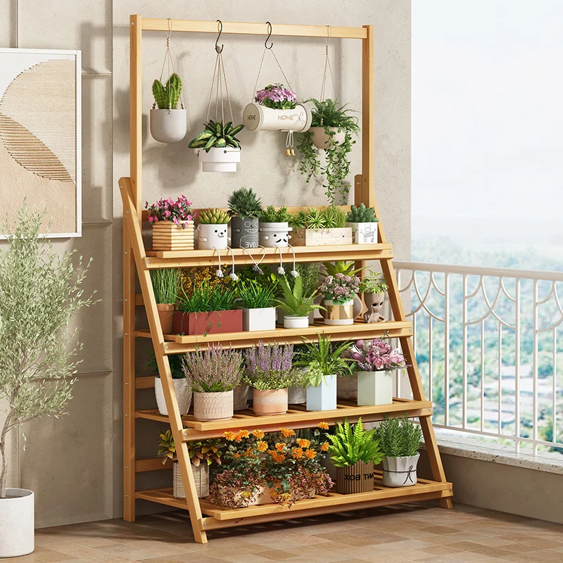 Solid Wood Flower Shelf Plant  - Outdoor Furniture Design ulasan dan harga