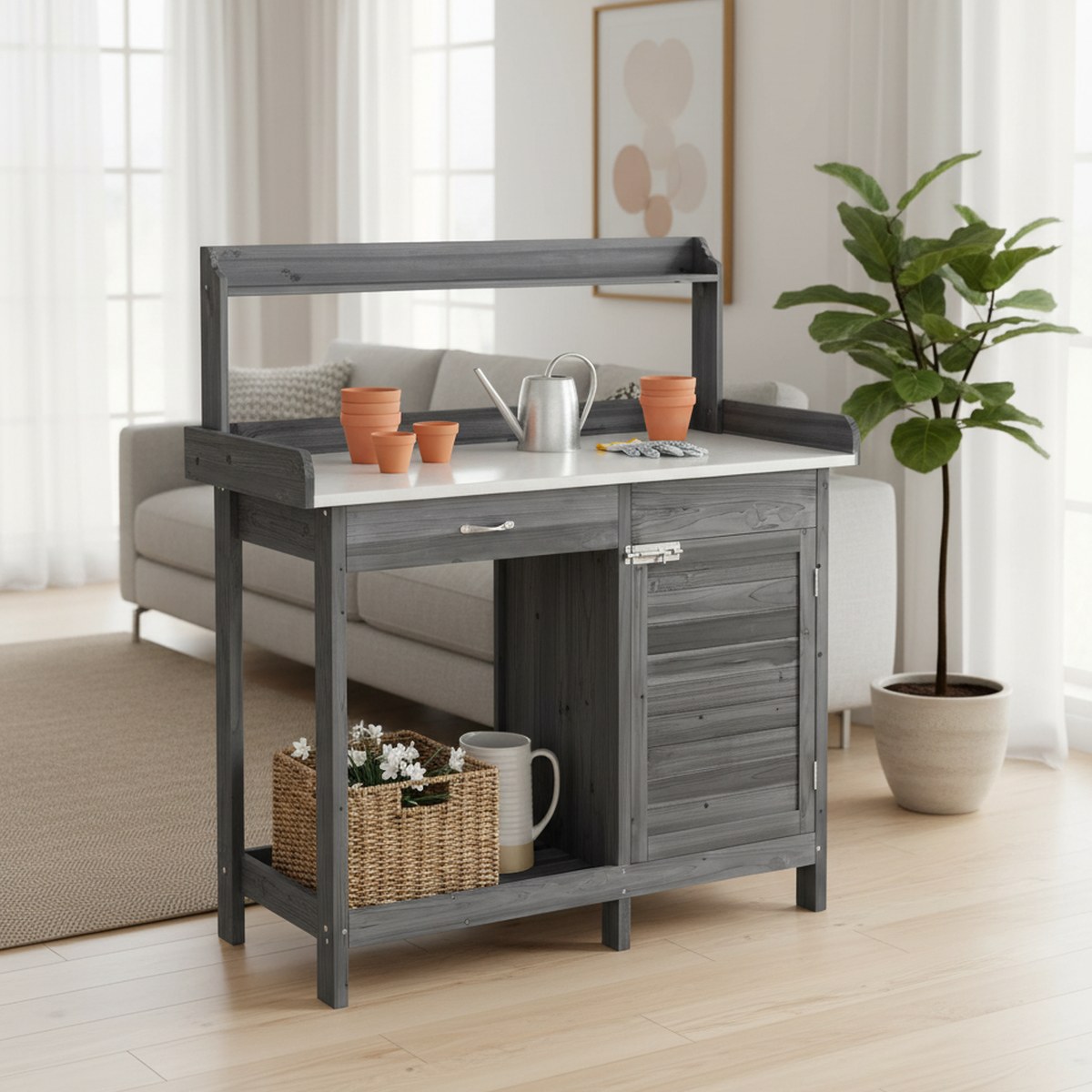 Outdoor Potting Bench Gray Met - Garden Bench Metal ulasan dan harga