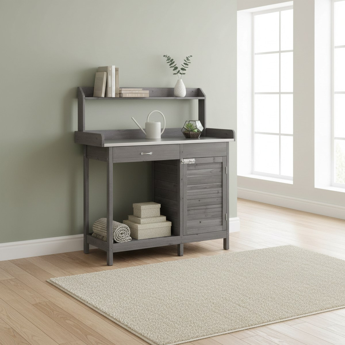 Outdoor Potting Bench Gray Met - Garden Bench Metal ulasan dan harga