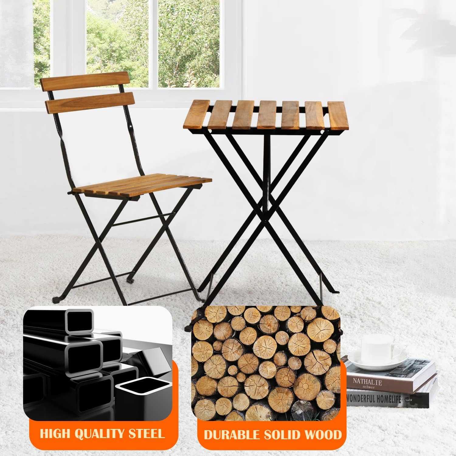 Natural wood 3-piece folding p - Outdoor Furniture Patio ulasan dan harga