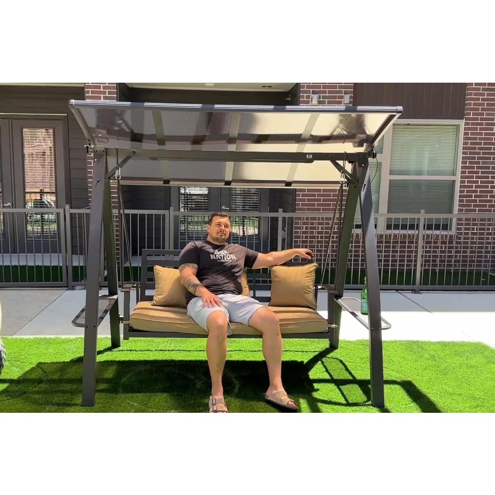 2-Seat Outdoor Swing with Adju - Garden Bench Metal ulasan dan harga