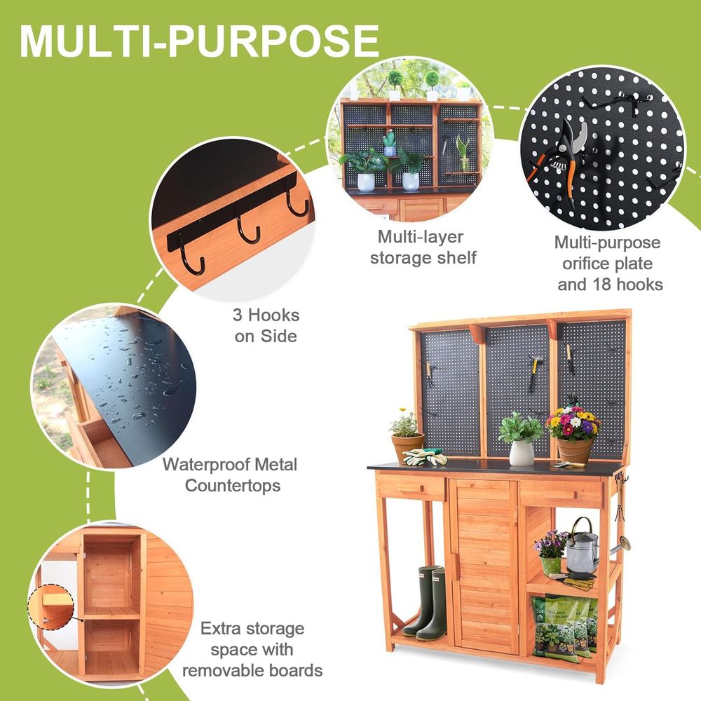 Wooden Garden Potting Bench wi - Garden Bench Metal ulasan dan harga