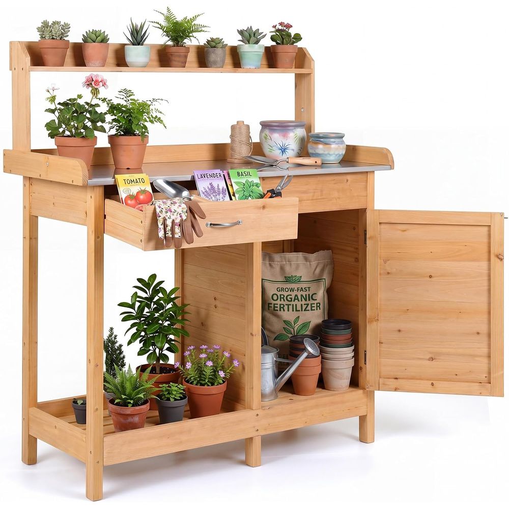 Outdoor Potting Bench Table Wo - Garden Bench Metal ulasan dan harga