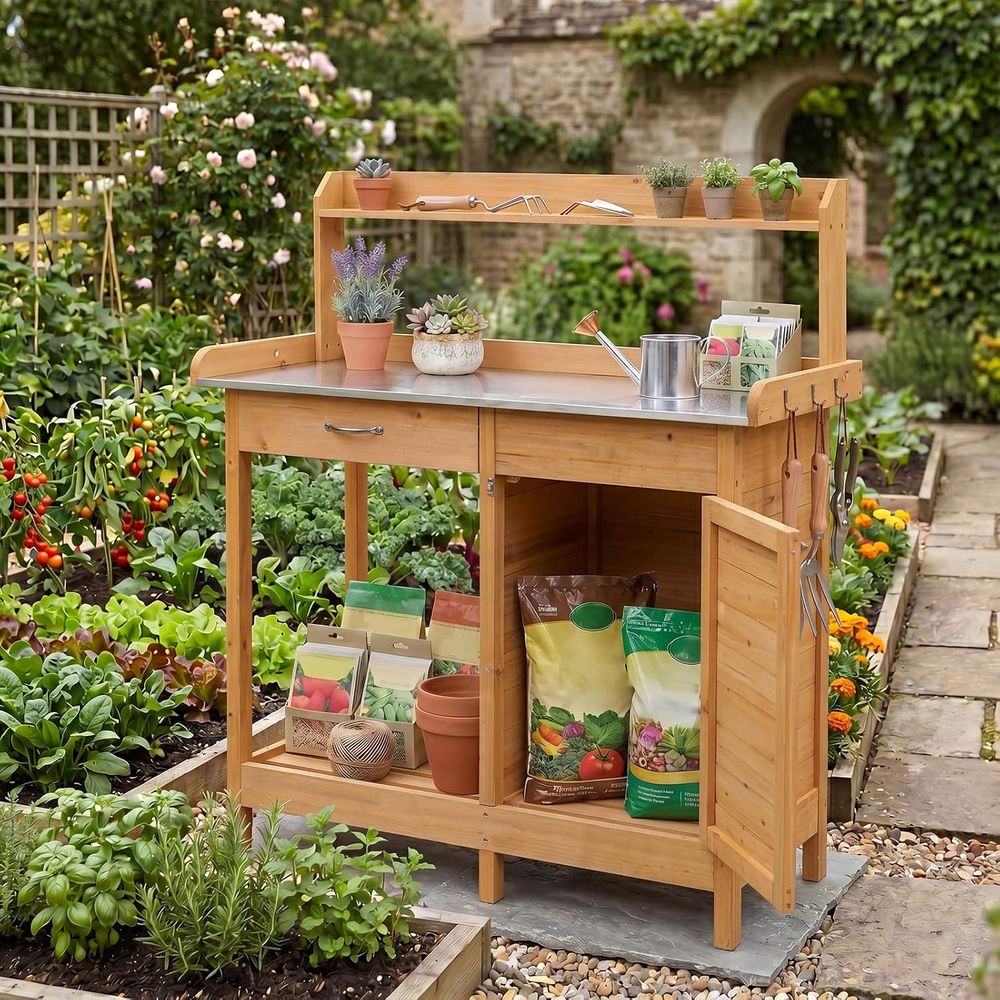 Outdoor Potting Bench Table Wo - Garden Bench Metal ulasan dan harga